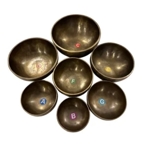 Antique Brown 7 Chakra Singing Bowl Set for Healing & Meditation, Professionally Uses